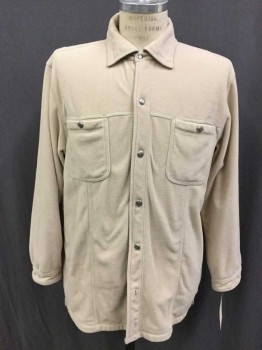 BC CLOTHING, Tan Brown, Polyester, Solid, Button Front, Collar Attached, Long Sleeves, 2 Pockets, Shirt Jacket