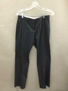 Womens, Suit, Pants, THEORY, Navy Blue, Black, Charcoal Gray, Wool, Spandex, Stripes - Vertical , W 28, 8, Flat Front, Belt Loops,