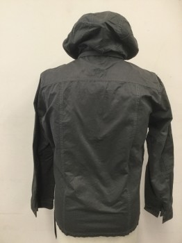 KUHL, Slate Gray, Cotton, Polyester, Solid, Zip/Button Front, 6+ Pockets, Collar Attached, Hood Zipped Into Collar, Long Sleeves, Snap Cuff