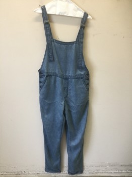 Womens, Overalls, OBEY PROPAGANDA, Slate Blue, Rayon, Polyester, Solid, 28, 1" Wide Adjustable Straps, Button Closures at Side Waist, 4 Pockets, Tapered Leg with Folded Cuffs