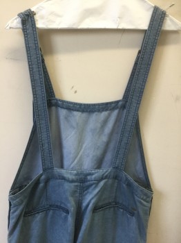 Womens, Overalls, OBEY PROPAGANDA, Slate Blue, Rayon, Polyester, Solid, 28, 1" Wide Adjustable Straps, Button Closures at Side Waist, 4 Pockets, Tapered Leg with Folded Cuffs