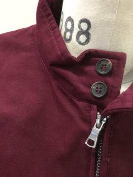 TOP MAN, Red Burgundy, Cotton, Solid, Zip Front, Stand Collar with 2 Buttons,  2 Pockets, Rib Knit Cuffs and Waist, Burgundy and Navy Buffalo Check Flannel Lining