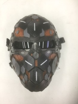 Unisex, Sci-Fi/Fantasy Mask, N/L, Graphite Gray, Rust Orange, Gray, Fiberglass, Geometric, Geometric Textured, Metallic Look, Tinted Black Eye Lenses, Padded Inside, Made To Order