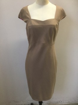 TED BAKER, Camel Brown, Wool, Solid, Cap Sleeves, Back Zipper, Nice Draping, Top Stitch,