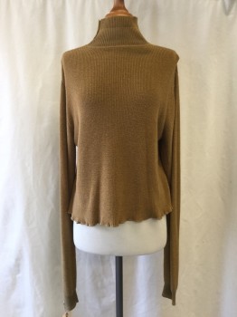 NO LABEL, Camel Brown, Synthetic, Solid, Aged, Turtleneck, Long Sleeves,
