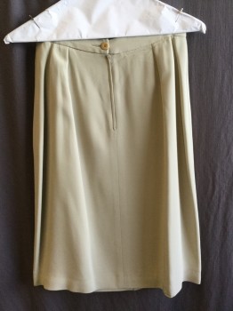 GIORGIO ARMANI, Lt Khaki Brn, Wool, Polyester, Solid, 1.25" Waistband with 2-1.25" Diagonal Wrap and 3 Pleat Front, Wrap-around, Shinny Very Light Brown Lining, Zip Back, Flare Bottom