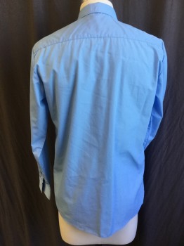 GEORGE, Baby Blue, Cotton, Polyester, Solid, (2) Collar Attached, Button Front, 1 Pocket, Long Sleeves, Curved Hem