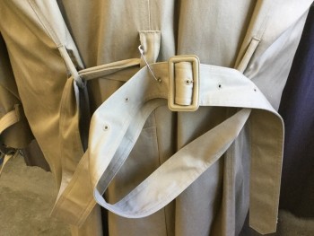 MILLENNIUM COLLECTN, Khaki Brown, Lt Yellow, Cotton, Polyester, Solid, Long Coat, Collar Attached, 1 Flap Over Right Shoulder, Epaulettes, 1 Flap Shoulder Back & 1 Split Center Back Hem, Double Breasted, Button Front, DETACHABLE Shinny Pale Yellow Vertical Quilt Lining, 2 Pockets, Self DETACHABLE Belt with Self Rectangle Buckle,  Long Sleeves with Self Belt & Self Matching Rectangle Buckle,