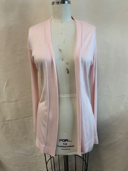 LIZ CLAIBORNE, Lt Pink, Acrylic, Rayon, Solid, Open Front, Shawl Collar