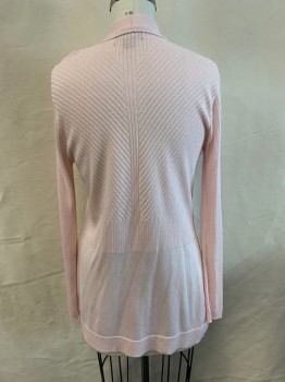 LIZ CLAIBORNE, Lt Pink, Acrylic, Rayon, Solid, Open Front, Shawl Collar