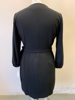Womens, Dress, Long & 3/4 Sleeve, J CREW, Black, Polyester, Solid, 14, Long Sleeves, Wrap Dress