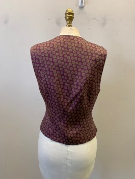 Womens, Vest, NL, Purple, Brown, Cotton, Novelty Pattern, B32, Button Front, 5 Buttons, 2 Pockets,