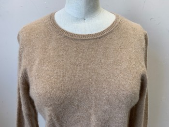 CHARTER CLUB, Beige, Cashmere, Solid, Crew Neck, Long Sleeves, Fine Knit