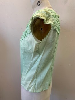 PRINCE CHARMERS, Lt Green, Cotton, Solid, Button Front, Round Neck, Sleeveless, Button Front, Round Yoke Trimmed with Rows of Ruffles and Lace