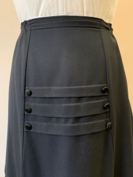 Womens, Skirt 1890s-1910s, MTO, Black, Cotton, Stripes - Shadow, W34-38, Gabardine, Trio of Pleats with Black Satin Covered Buttons, Drawstring in the Back of Waistband,