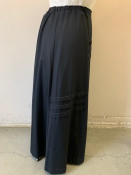 Womens, Skirt 1890s-1910s, MTO, Black, Cotton, Stripes - Shadow, W34-38, Gabardine, Trio of Pleats with Black Satin Covered Buttons, Drawstring in the Back of Waistband,