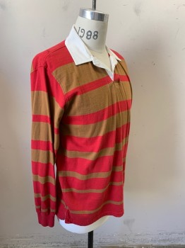 URBAN OUTFITTERS, Red, Brown, White, Cotton, Stripes - Horizontal , Long Sleeves, Pullover, White Collar,