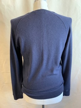 THE MENS STORE, Steel Blue, Cashmere, Solid, Long Sleeves, Crew Neck, Raglan Sleeves