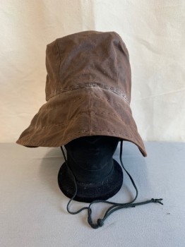Unisex, Sci-Fi/Fantasy Hat, MTO, Brown, Cotton, Faded, Solid, O/S, *Aged/Distressed*, Leather Black Ties, Longer Back Side