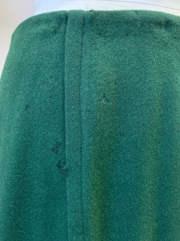 Womens, Skirt 1890s-1910s, MTO, Forest Green, Wool, Solid, W 28, Pleat Down Side Fronts & Side Backs, Mended Moth Holes See Detail Photo, Hooks & Bars