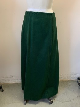 Womens, Skirt 1890s-1910s, MTO, Forest Green, Wool, Solid, W 28, Pleat Down Side Fronts & Side Backs, Mended Moth Holes See Detail Photo, Hooks & Bars