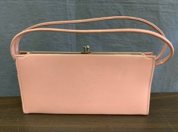 Womens, Purse, N/L, Lt Pink, Leather, Reptile/Snakeskin, 5.5"H, 11.5"W, Pearlescent Patent Leather with Snakeskin Pattern, Rectangular Shape, Gold Clasp, Self Straps, Black Lining