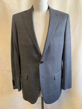 HART SCHAFFNER MARX, Steel Blue, Black, Olive Green, Blue, Multi-color, Wool, Check , Single Breasted, 2 Buttons, 3 Pockets, Notched Lapel, Single Vent