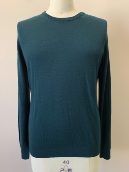 UNIQLO, Forest Green, Wool, Solid, L/S, Crew Neck,