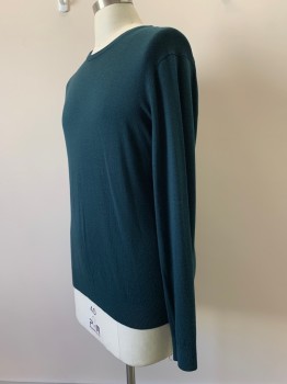 UNIQLO, Forest Green, Wool, Solid, L/S, Crew Neck,