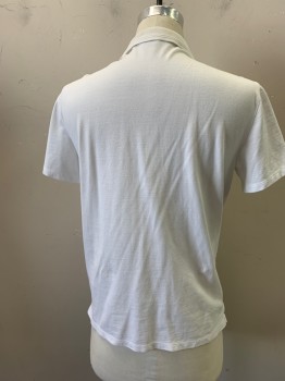John Varvatos, White, Cotton, Elastane, Solid, Collar Attached, 4 Buttons, Short Sleeves, Faux Pocket on Left Side of Chest