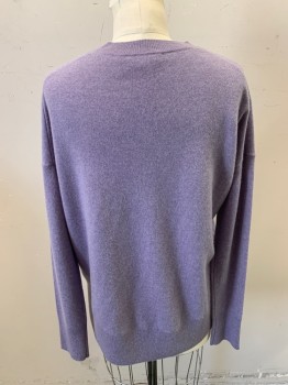 THEORY, Lavender Purple, Cashmere, Solid, Heathered, Long Sleeves, Crew Neck, Side Vents, Rib Knit Cuffs Collar and Waistband