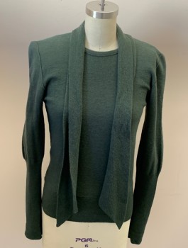 NL, Moss Green, Wool, Solid, Round Neck with Attached Tie, Nude Lining