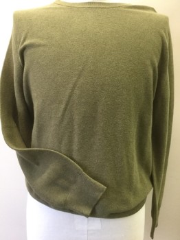 J. CREW, Olive Green, Cotton, Heathered, Solid, Crew Neck, Long Sleeve, Horizontal Knit Weave