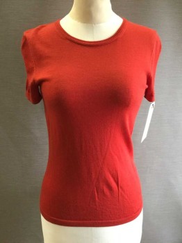 Boss, Red, Wool, Solid, Crew Neck, Short Sleeve,