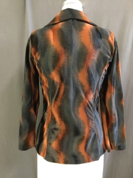 Womens, Jacket, SAN SOUCI, Rust Orange, Black, Polyester, Abstract , S/L, Double Breasted, Exaggerated Notched Lapel, Unlined, Shoulder Pads, Pane