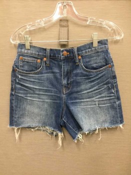 Womens, Shorts, MADEWELL, Blue, Cotton, W25, Denim Shorts with Raw Edge, Zip Fly