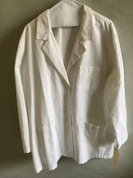 ANGELICA, White, Polyester, Cotton, Solid, 4 Snap Front, 3 Pocket, Notched Lapel,