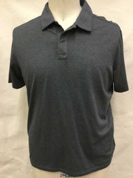 NORDSTROM, Heather Gray, Cotton, Heathered, Heather Charcoal Gray, Collar Attached, 2 Button Front, Short Sleeves,