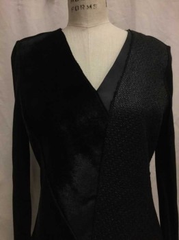 ELLIE TAHARI, Black, Synthetic, Fur, Patchwork, Large Scale Patch Work, Half Calf Hair & Weave Texture, V-neck, L/S, Leather Detail, Zip Back