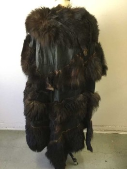 Unisex, Historical Fiction Cape, MTO, Dk Brown, Black, Dk Green, Fur, Leather, N/S, Bear Fur and Leather Cape, Green Leather, Aged/Distressed,  Bear Head, Heavy Buckle and Strap for Behind the Back to Wear the Cape, Barbarian, Viking, Cave Man,