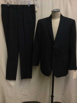 CARLO LUSSO, Navy Blue, Blue, Polyester, Rayon, Stripes - Pin, Navy, Blue Pinstripe, Notched Lapel, 2 Buttons,