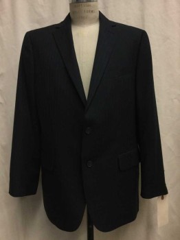 CARLO LUSSO, Navy Blue, Blue, Polyester, Rayon, Stripes - Pin, Navy, Blue Pinstripe, Notched Lapel, 2 Buttons,