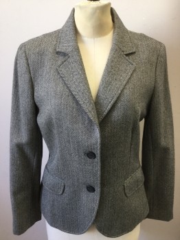 J CREW, Ivory White, Black, Wool, Herringbone, Single Breasted, 2 Buttons,  2 Pockets, Notched Lapel,