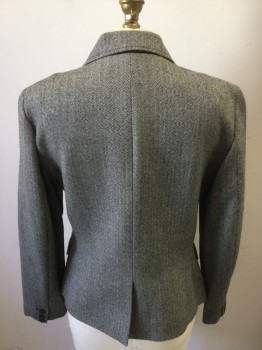 J CREW, Ivory White, Black, Wool, Herringbone, Single Breasted, 2 Buttons,  2 Pockets, Notched Lapel,