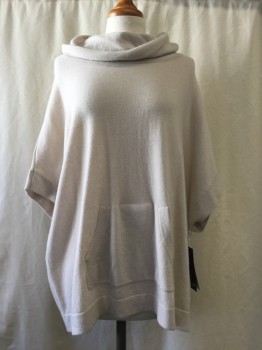 C BY BLOOMINGDALES, Putty/Khaki Gray, Cashmere, Solid, Cowl, Short Sleeves, 1 Pocket,