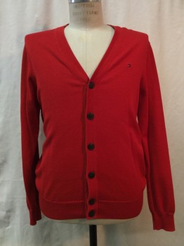 TOMMY HILFIGER, Red, Cotton, Solid, Red, Button Front,