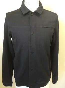 SELECTED HOMME, Midnight Blue, Cotton, Polyester, Solid, Self Ribbed, Snap Front, Collar Attached, Long Sleeves,