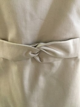 ANN TAYLOR, Khaki Brown, Cotton, Spandex, Solid, Crew Neck, Twisted Attached Faux Belt, Straight