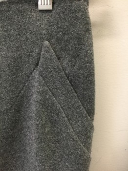 NARCISO RODRIGUEZ, Gray, Wool, Solid, Pencil Skirt, 2 Slanted Side Pockets, Off Center Invisible Zipper in Back