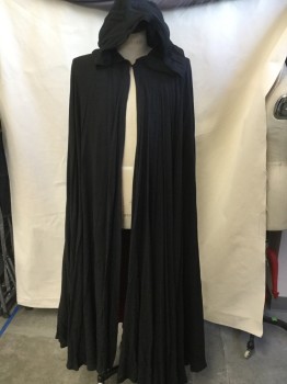 N/L, Black, Red, Cotton, Rayon, Solid, Black with Red Lining, Hood with 1 Hook & Eye at Neck